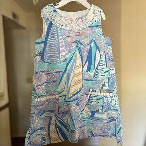 Lilly Pulitzer Kids Dress with Sailboat Print - Blue and White